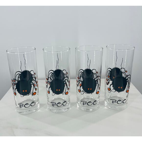 4 Halloween Spider BOO Tall Glasses by Ocean Thailand - Picture 2 of 4